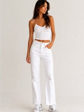 Levi’s 501 Distressed White Jeans Womens Straight Leg High Rise Denim 27